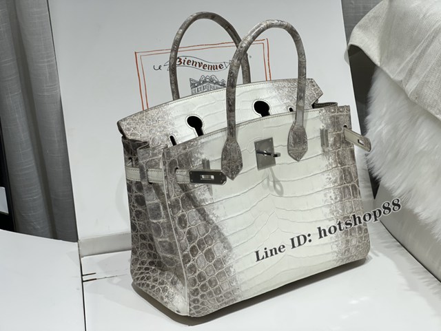 Hermes專櫃經典款蜜蠟線全手工縫製鉑金女包 愛馬仕Birkin30喜馬拉雅白尼羅鱷魚皮包 zhh1192